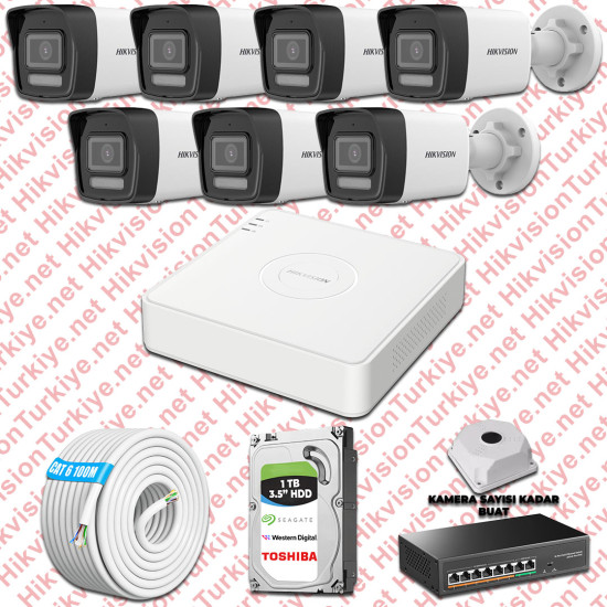 Hikvision İp 07 Kameralı Set 1080p Colorvu Mikrofonlu